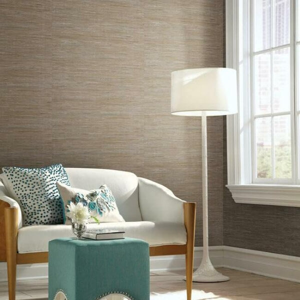 Lustrous Grasscloth Silver & Taupe Wallpaper