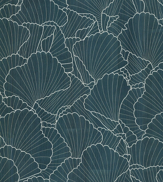 Shell Wood Veneer Navy Metallic Wallpaper