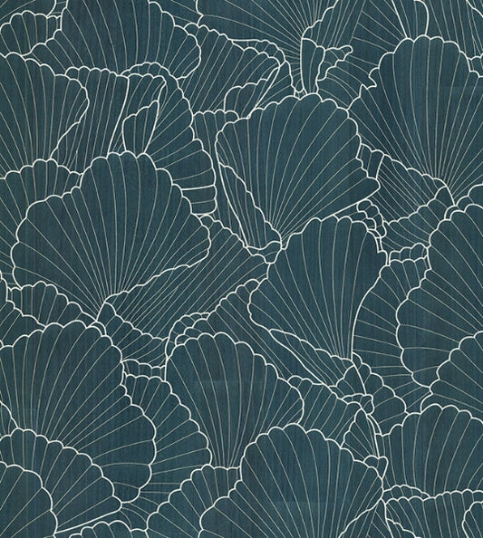 Shell Wood Veneer Navy Metallic Wallpaper
