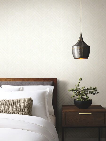 Herringbone Wood Veneer Apple Blossom Wallpaper