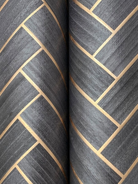 Herringbone Wood Veneer Graphite Wallpaper