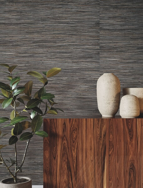 Shimmering Hemp Black / Silver Wallpaper