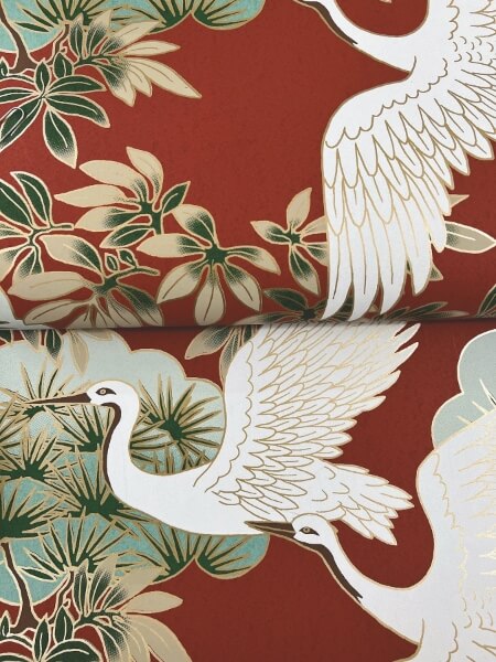 Sprig & Heron Red Wallpaper