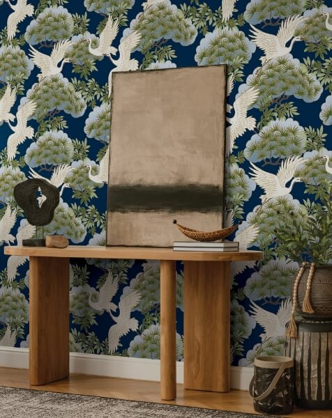 Sprig & Heron Navy Wallpaper