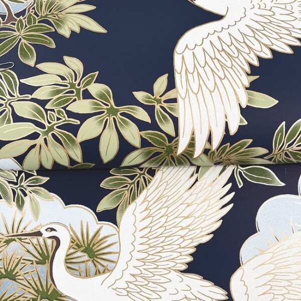 Sprig & Heron Navy Wallpaper