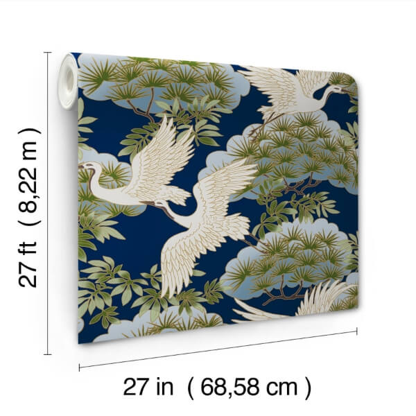 Sprig & Heron Navy Wallpaper