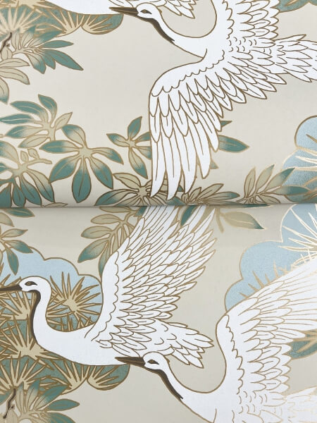 Sprig & Heron Beige Wallpaper