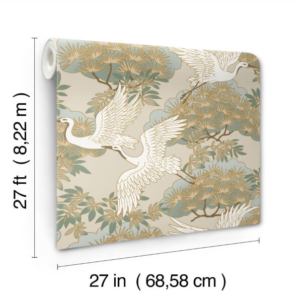Sprig & Heron Beige Wallpaper