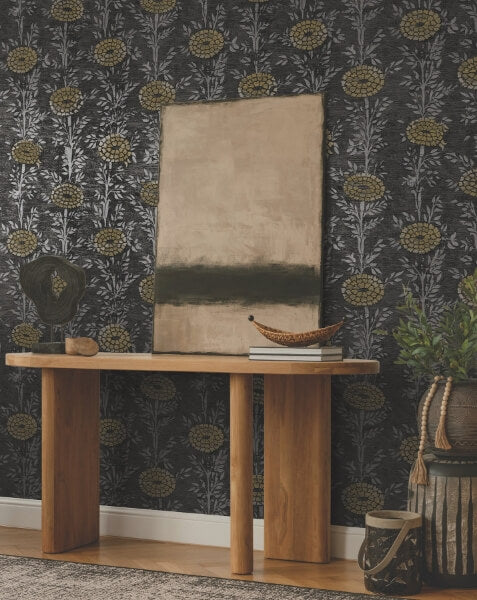 French Marigold Black & Gold Wallpaper