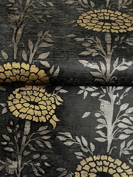 French Marigold Black & Gold Wallpaper
