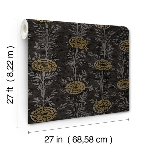 French Marigold Black & Gold Wallpaper