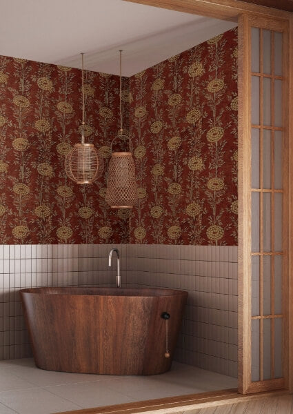 French Marigold Red & Gold Wallpaper