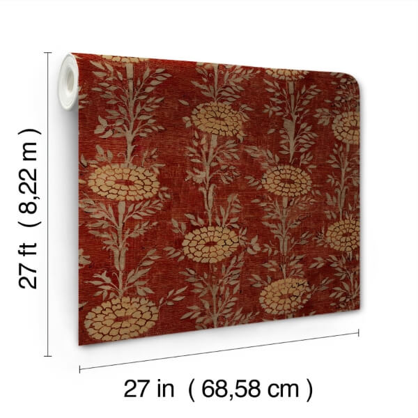 French Marigold Red & Gold Wallpaper