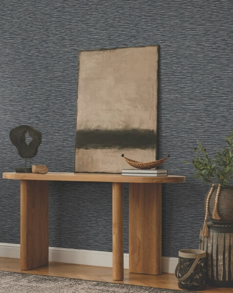 Lotus Weave Navy Wallpaper