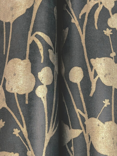 Shimmering Poppies Black & Gold Wallpaper