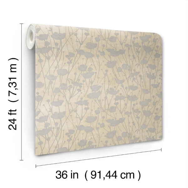 Shimmering Poppies Cream & Silver Wallpaper