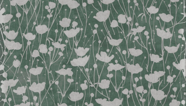 Shimmering Poppies Green & Silver Wallpaper