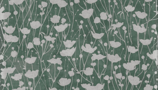Shimmering Poppies Green & Silver Wallpaper