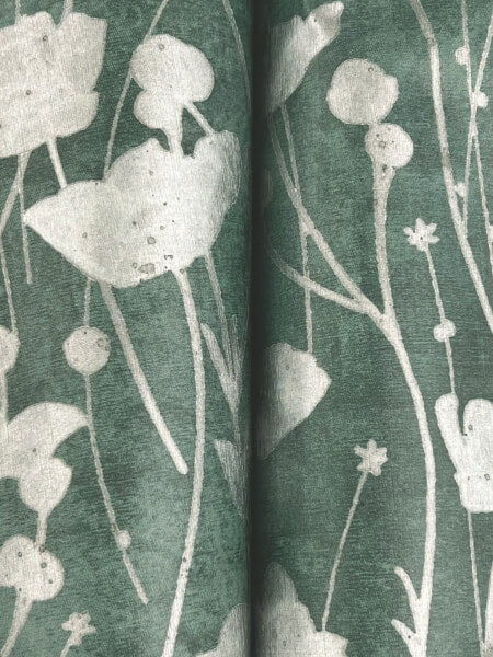 Shimmering Poppies Green & Silver Wallpaper