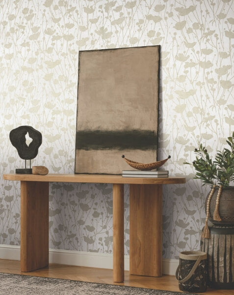 Shimmering Poppies White & Gold Wallpaper