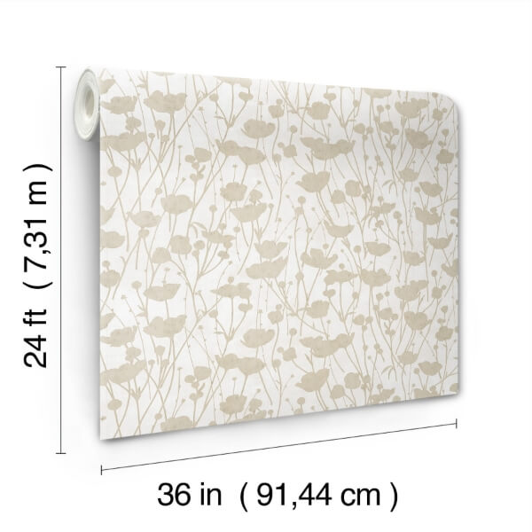 Shimmering Poppies White & Gold Wallpaper