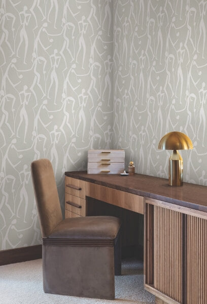 Joyful Dancers Lichen Grey Wallpaper