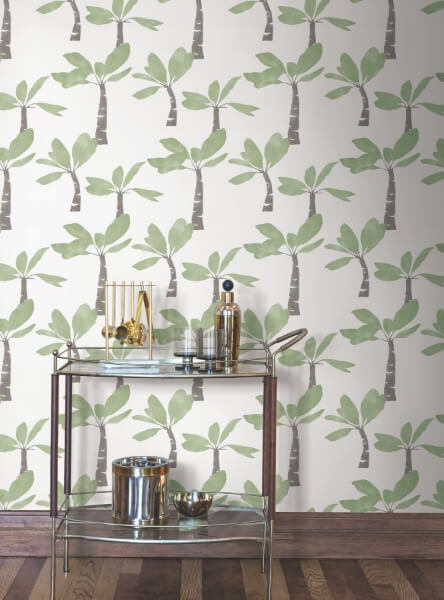 Painted Oasis Leaf Green Wallpaper