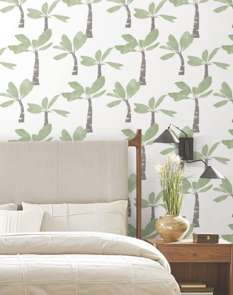 Painted Oasis Leaf Green Wallpaper
