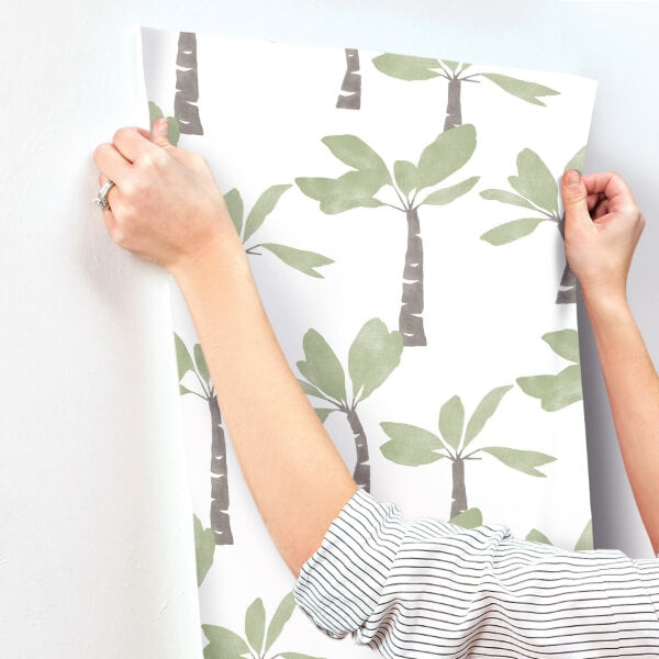 Painted Oasis Leaf Green Wallpaper