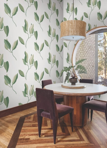Brushwork Branches Leaf Green Wallpaper