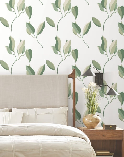 Brushwork Branches Leaf Green Wallpaper