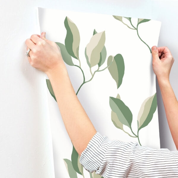 Brushwork Branches Leaf Green Wallpaper