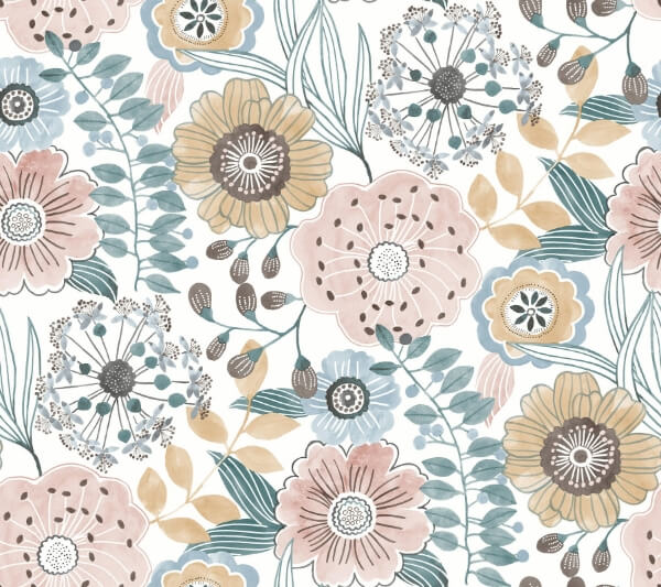 Artistic Bouquet Ochre & Ocean Wallpaper