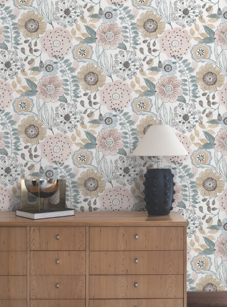 Artistic Bouquet Ochre & Ocean Wallpaper