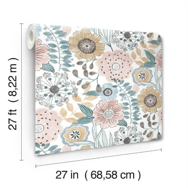 Artistic Bouquet Ochre & Ocean Wallpaper