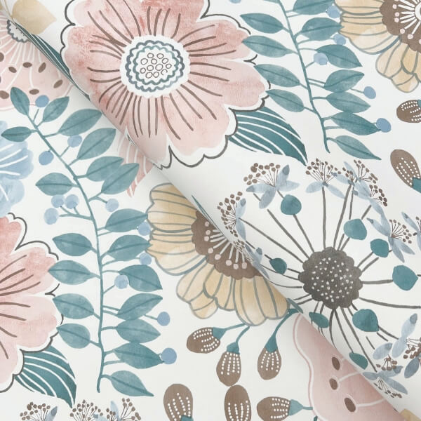 Artistic Bouquet Ochre & Ocean Wallpaper