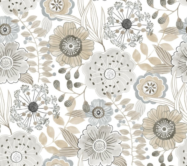 Artistic Bouquet Neutral Wallpaper