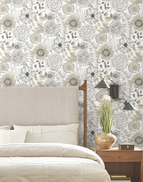 Artistic Bouquet Neutral Wallpaper