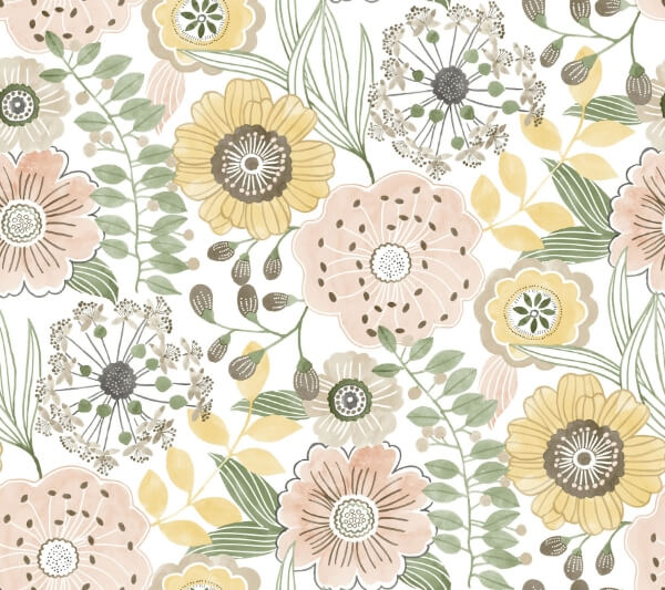 Artistic Bouquet Coral & Lemon Wallpaper