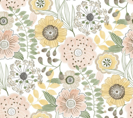 Artistic Bouquet Coral & Lemon Wallpaper