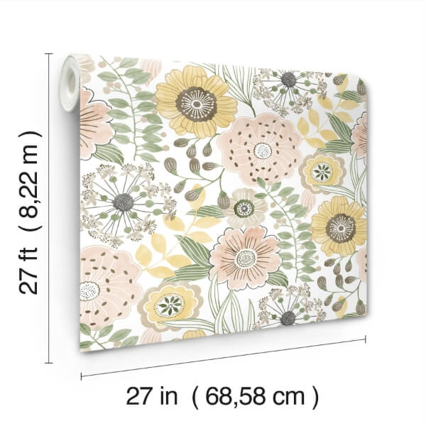 Artistic Bouquet Coral & Lemon Wallpaper