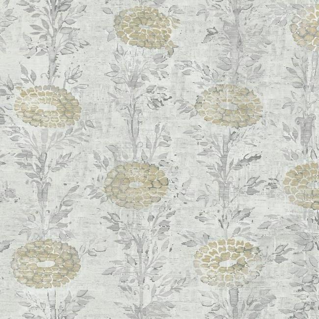White/Gold French Marigold Wallpaper
