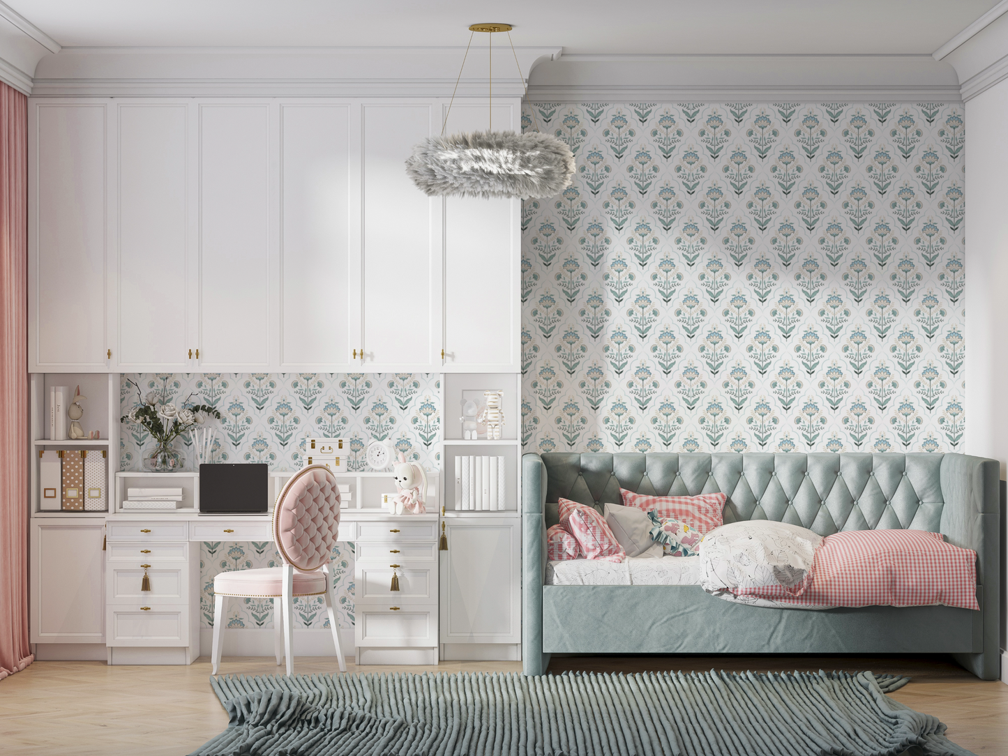 Seamless Damask Floral Pattern Wallpaper