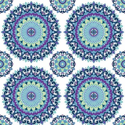 1014-001802 Indigo Gemma Boho Medallion Wallpaper By Brewster