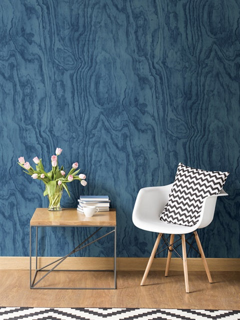 Bentham Blue Plywood Wallpaper