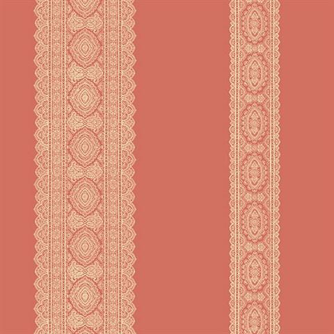 1014-001833 Coral Brynn Paisley Stripe Wallpaper By Brewster