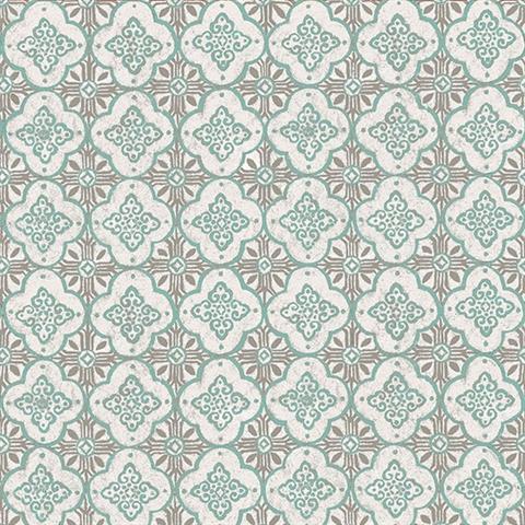 1014-001854 Turquoise Geo Quatrefoil Wallpaper By Brewster