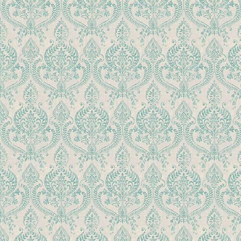 1014-001819 Turquoise Waverly Petite Damask Wallpaper By Brewster