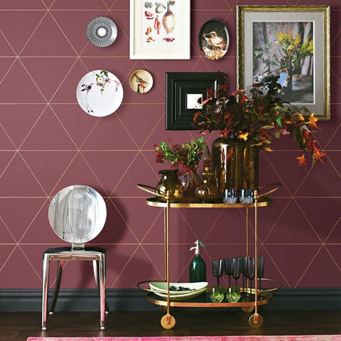 2763-24226 Twilight Red Geometric Wallpaper By Brewster