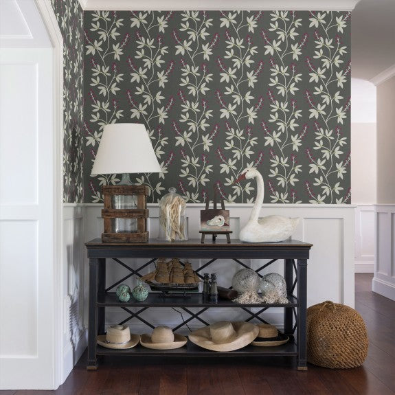 2901-25439 Linnea Elsa Charcoal Botanical Trail Wallpaper